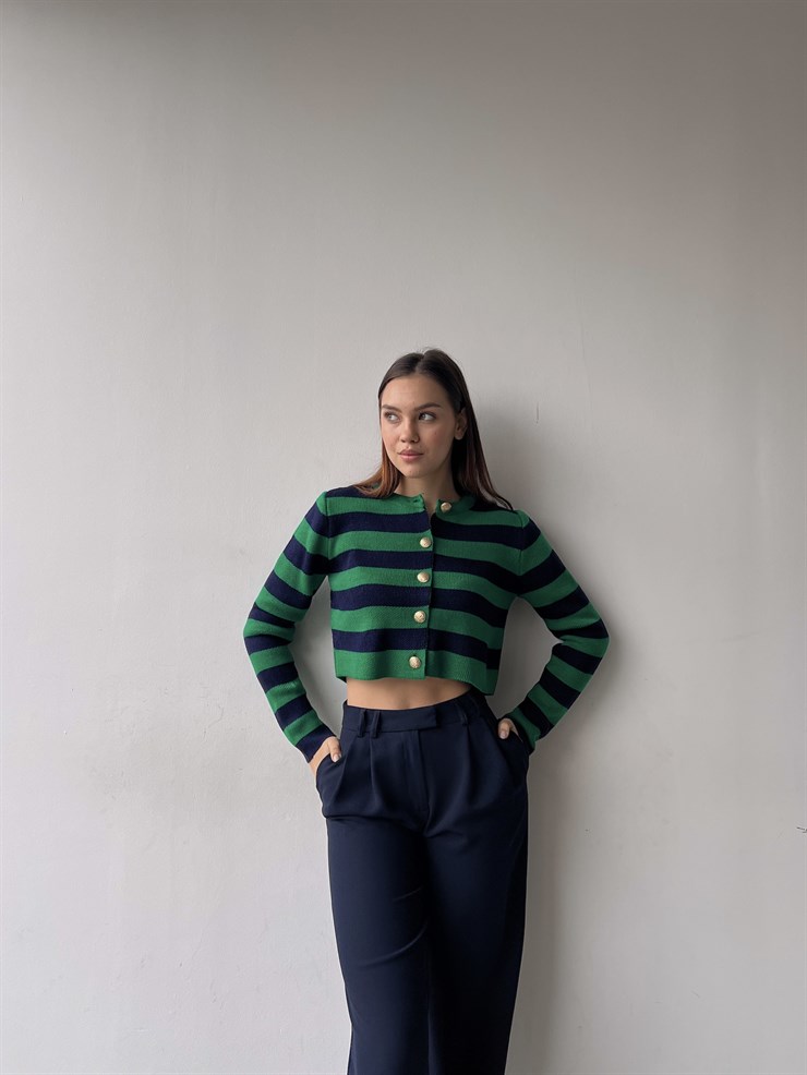 Ön Düğme Kapamalı Bisiklet Yaka Uzun Kollu Dina Kadın Zümrüt Hırka 23K000300