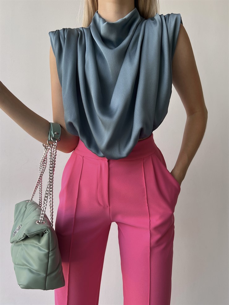 Dökümlü Vatkalı Omuz Lastikli Bel Fornax Kadın Mint Bluz 22Y000339