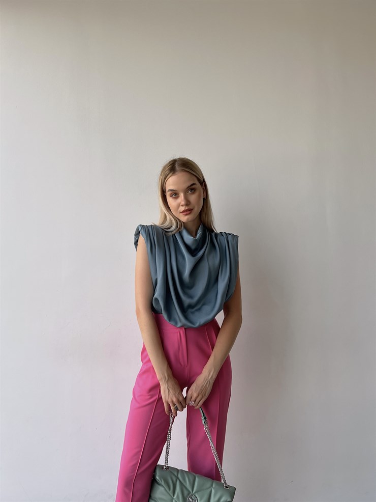 Dökümlü Vatkalı Omuz Lastikli Bel Fornax Kadın Mint Bluz 22Y000339