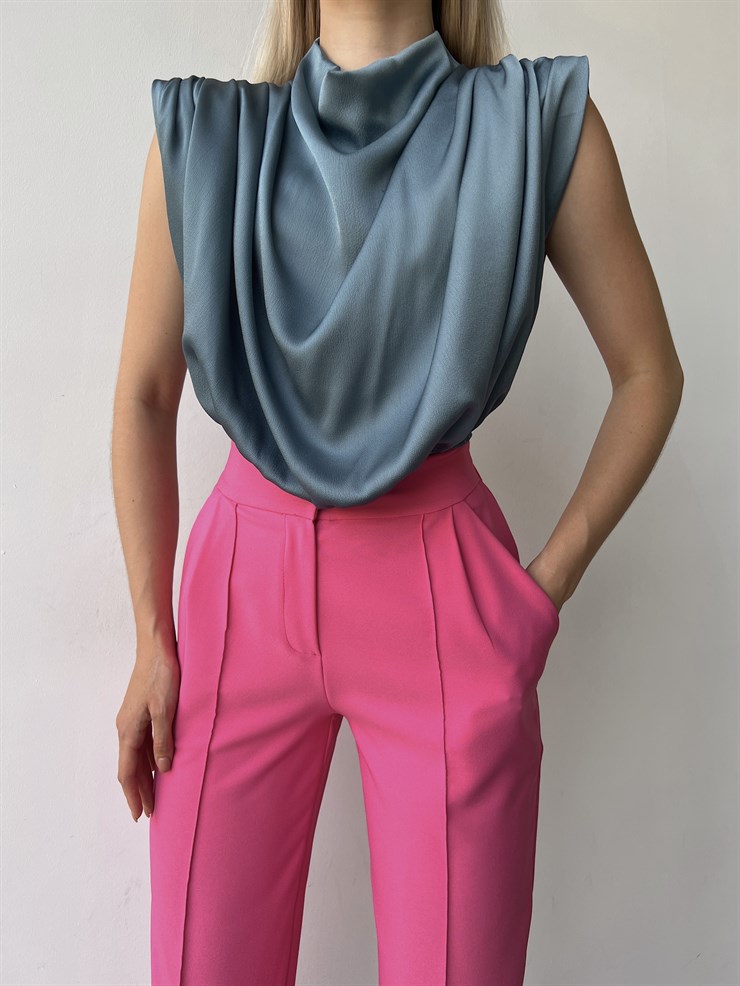 Dökümlü Vatkalı Omuz Lastikli Bel Fornax Kadın Mint Bluz 22Y000339