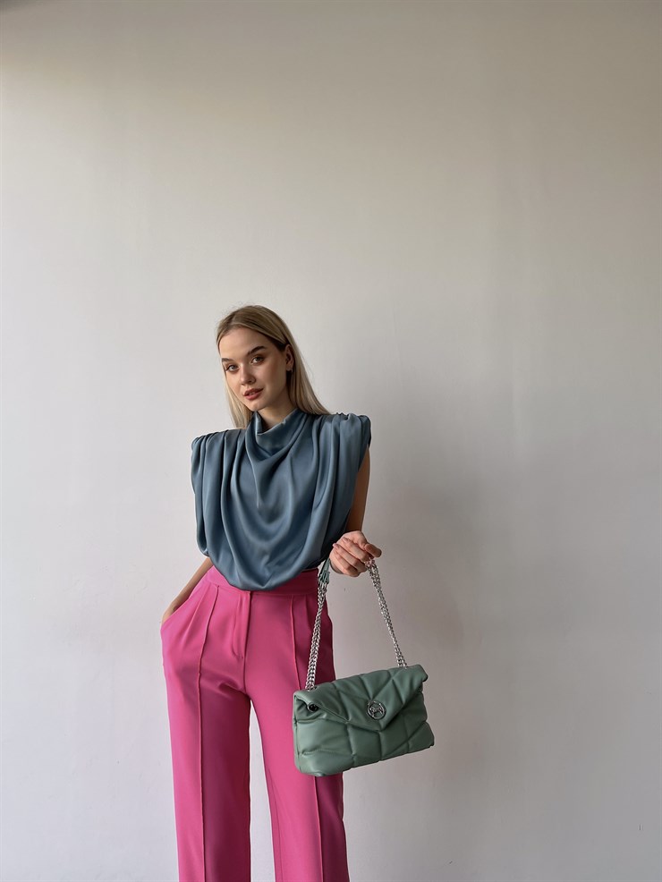 Dökümlü Vatkalı Omuz Lastikli Bel Fornax Kadın Mint Bluz 22Y000339