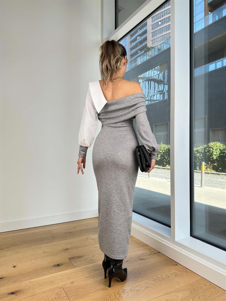 Madonna Yaka Manşet Kol Dorine Gri Kadın Elbise 25K400