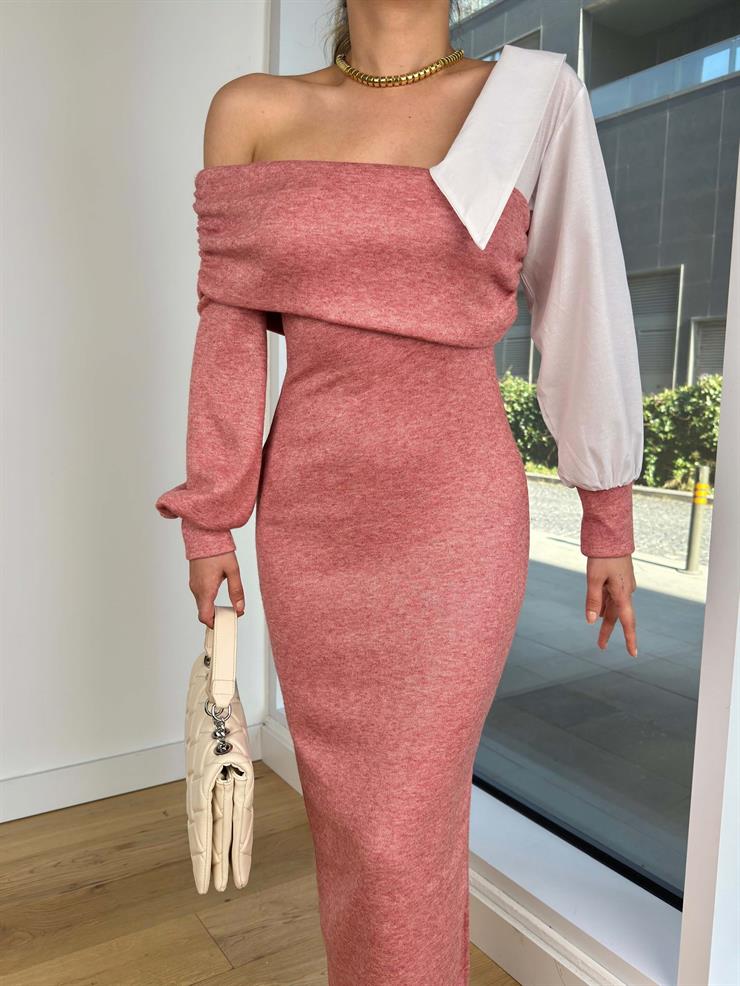 Madonna Yaka Manşet Kol Dorine Pudra Kadın Elbise 25K400