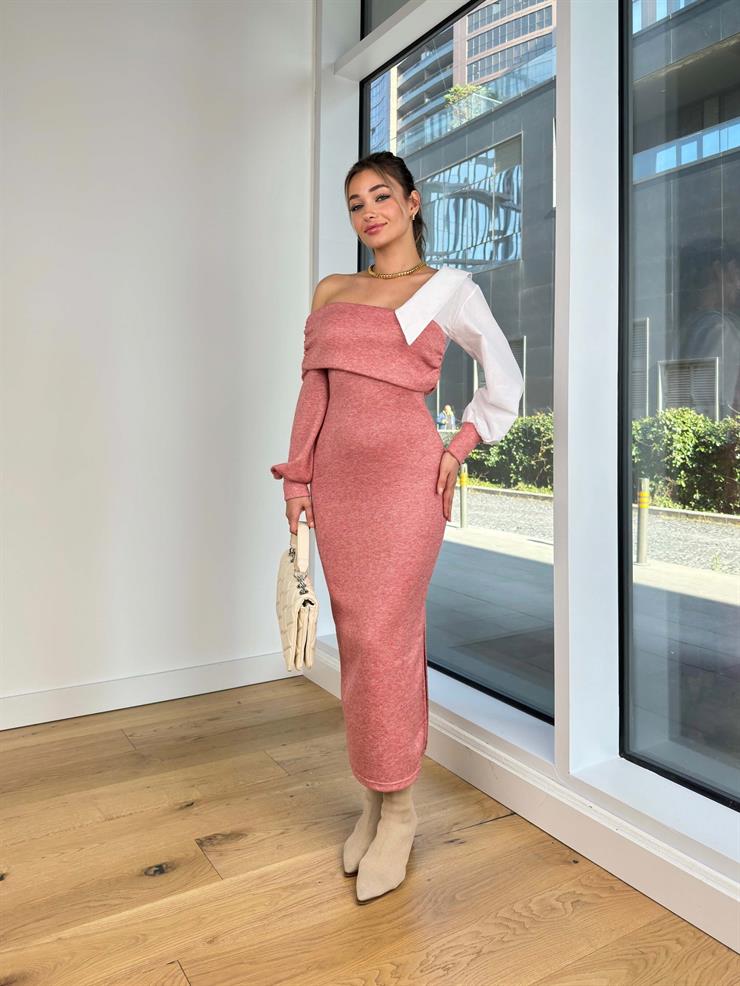 Madonna Yaka Manşet Kol Dorine Pudra Kadın Elbise 25K400