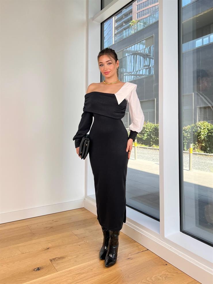 Madonna Yaka Manşet Kol Dorine Siyah Kadın Elbise 25K400