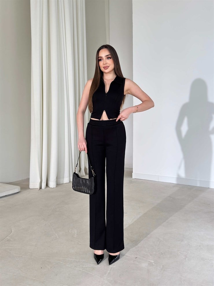 Çift Fermuarlı Cepli Siyah Dorothy İkili Kadın Takım 26Y189