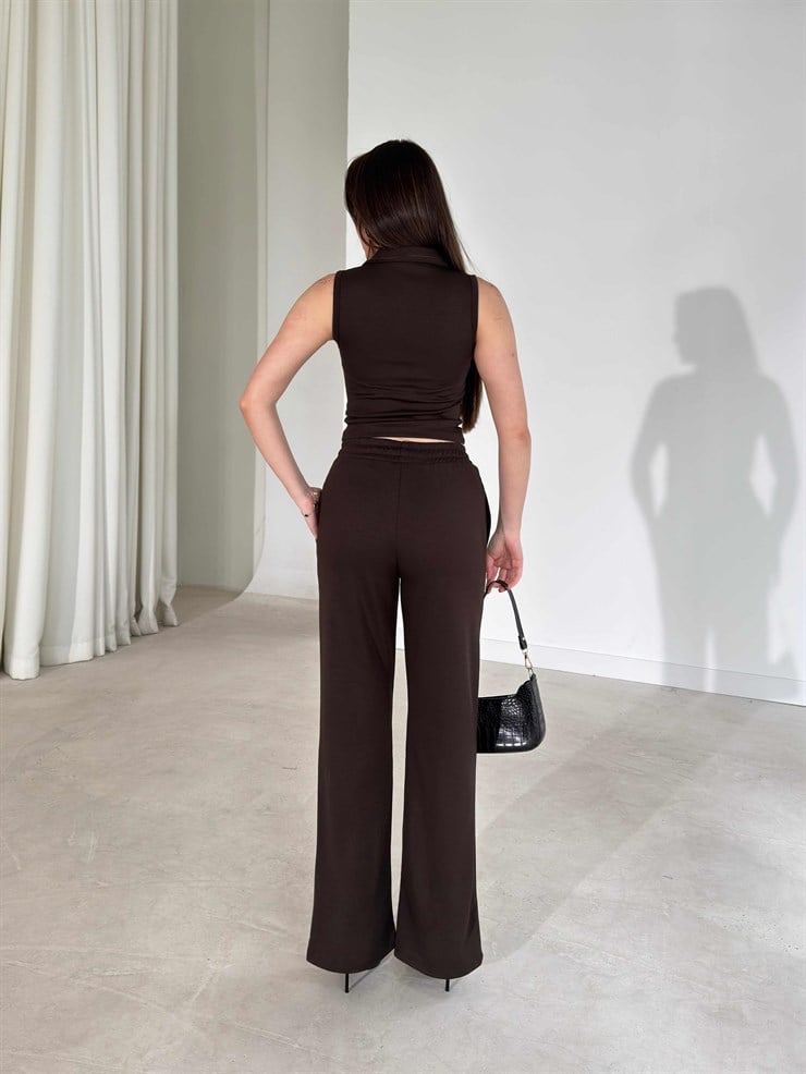 Çift Fermuarlı Cepli Kahverengi Dorothy İkili Kadın Takım 26Y189