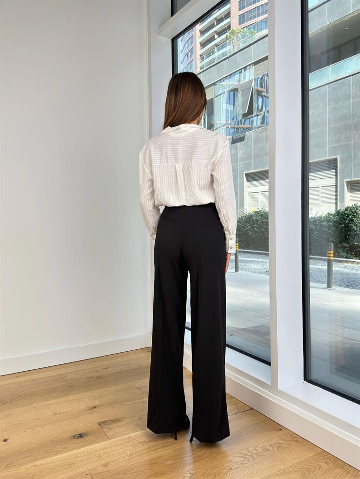 Yüksek Bel Kemerli Doruntina Kadın Siyah Palazzo Pantolon 24Y848