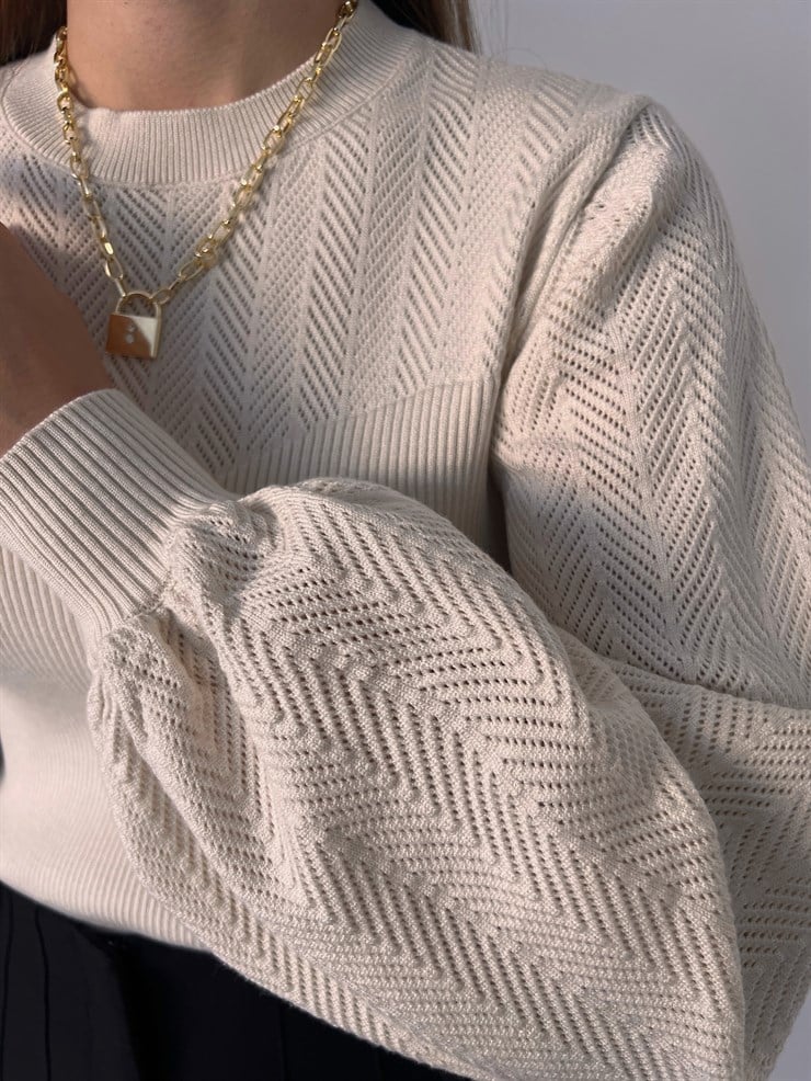 Bisiklet Yaka Balon Kol Doyle Kadın Taş Triko Kazak 23K000207