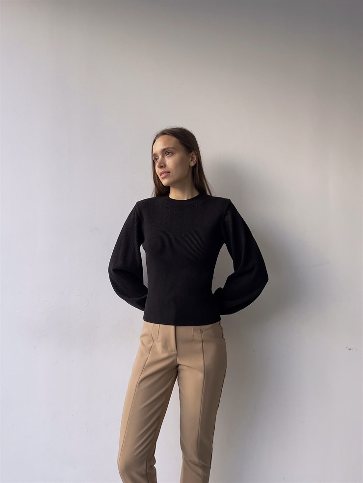 Bisiklet Yaka Balon Kol Doyle Kadın Siyah Triko Kazak 23K000207