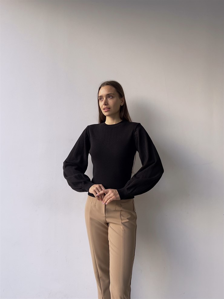 Bisiklet Yaka Balon Kol Doyle Kadın Siyah Triko Kazak 23K000207