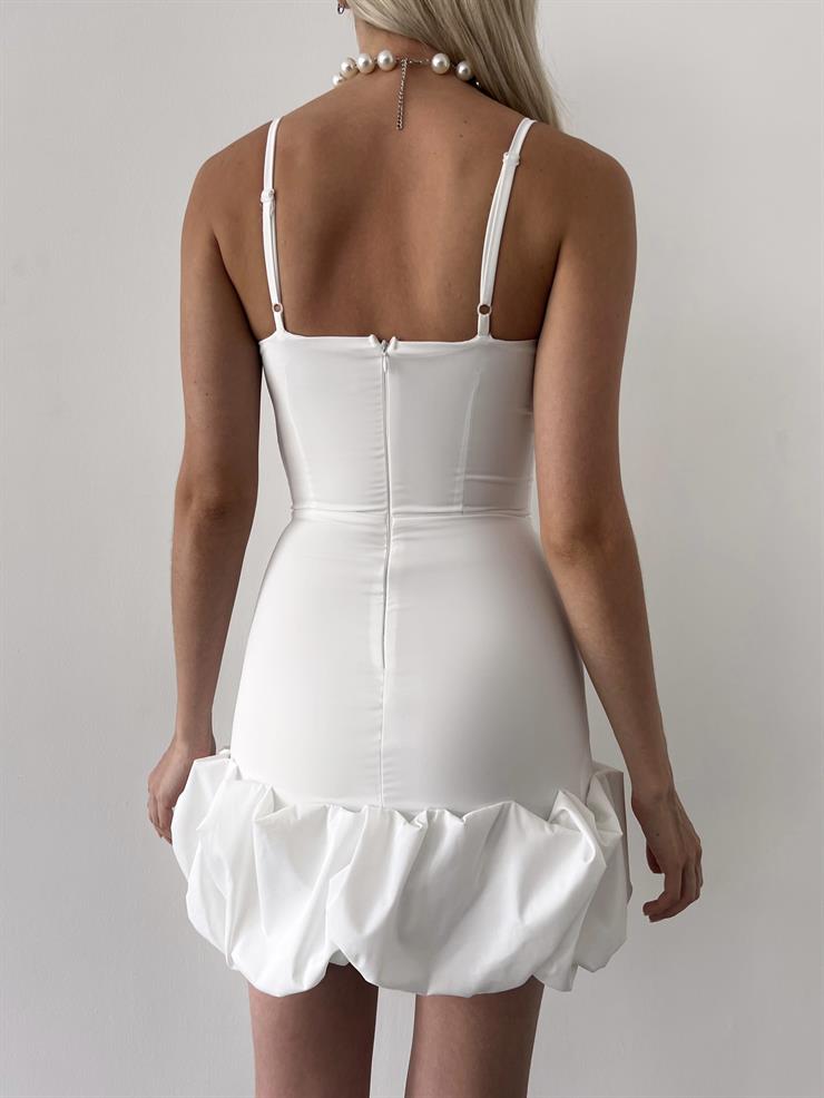 Ayarlanabilir İnce Askılı Göğüs Kısmı Drape Detaylı Doze Kadın Beyaz Mini Elbise 23Y000403