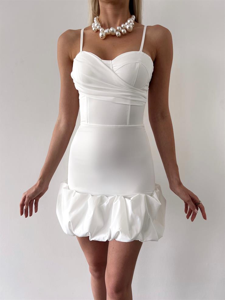 Ayarlanabilir İnce Askılı Göğüs Kısmı Drape Detaylı Doze Kadın Beyaz Mini Elbise 23Y000403