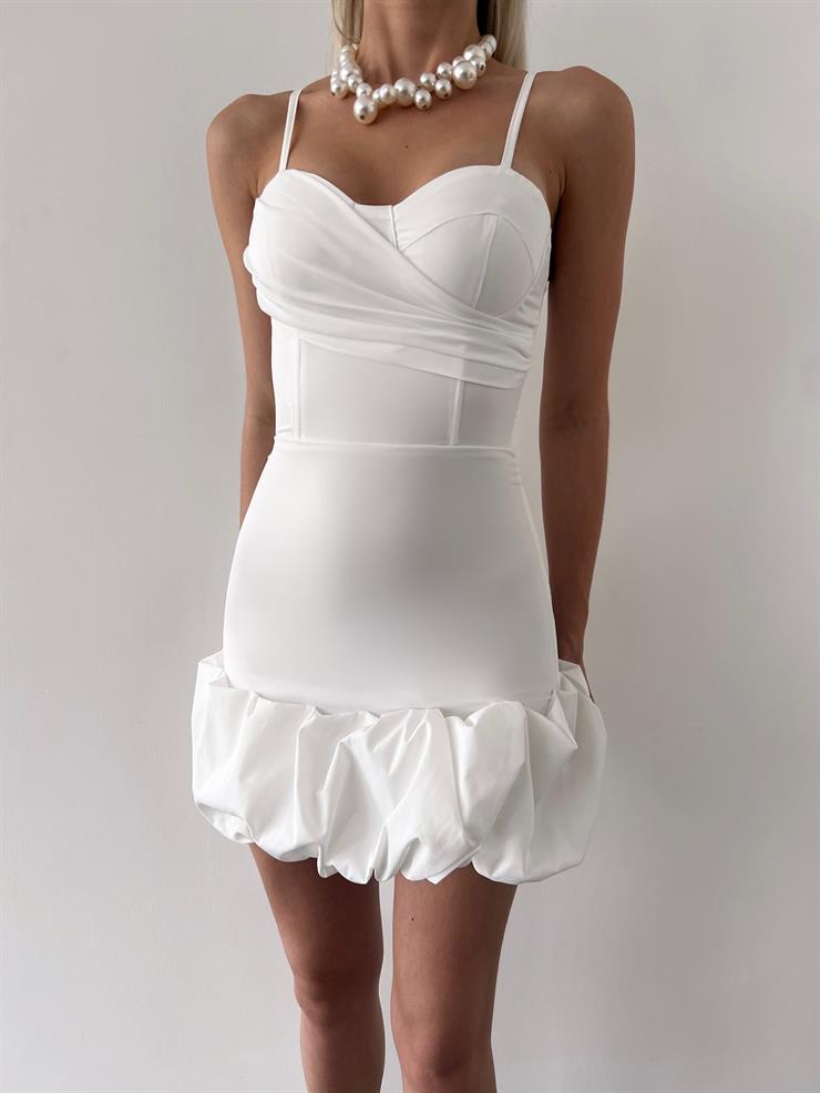 Ayarlanabilir İnce Askılı Göğüs Kısmı Drape Detaylı Doze Kadın Beyaz Mini Elbise 23Y000403