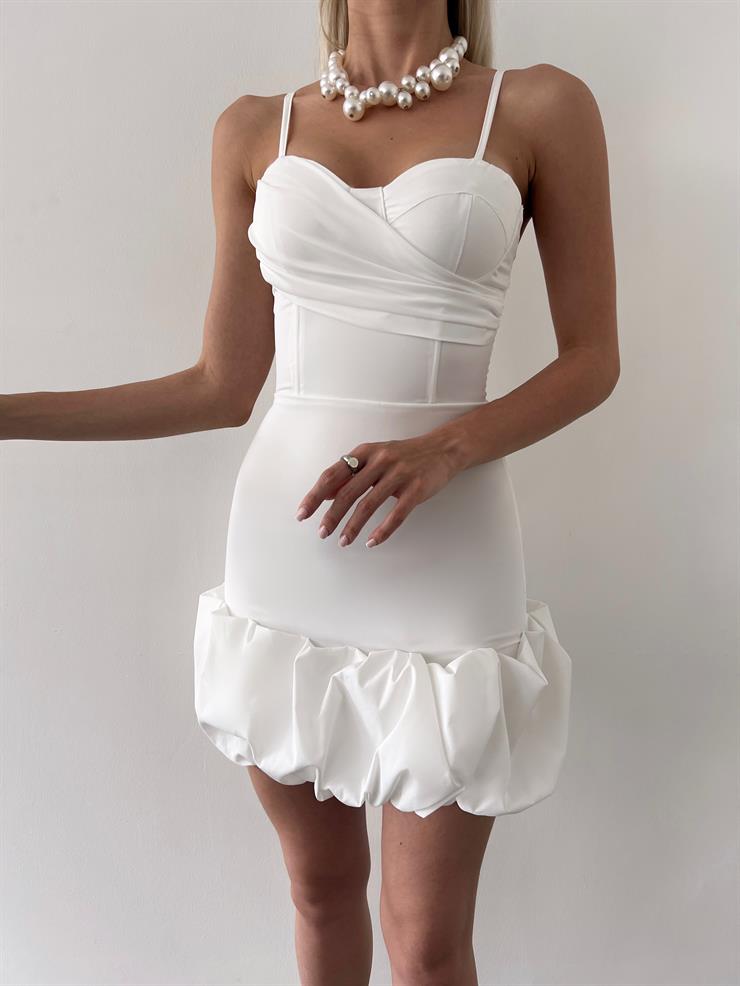 Ayarlanabilir İnce Askılı Göğüs Kısmı Drape Detaylı Doze Kadın Beyaz Mini Elbise 23Y000403