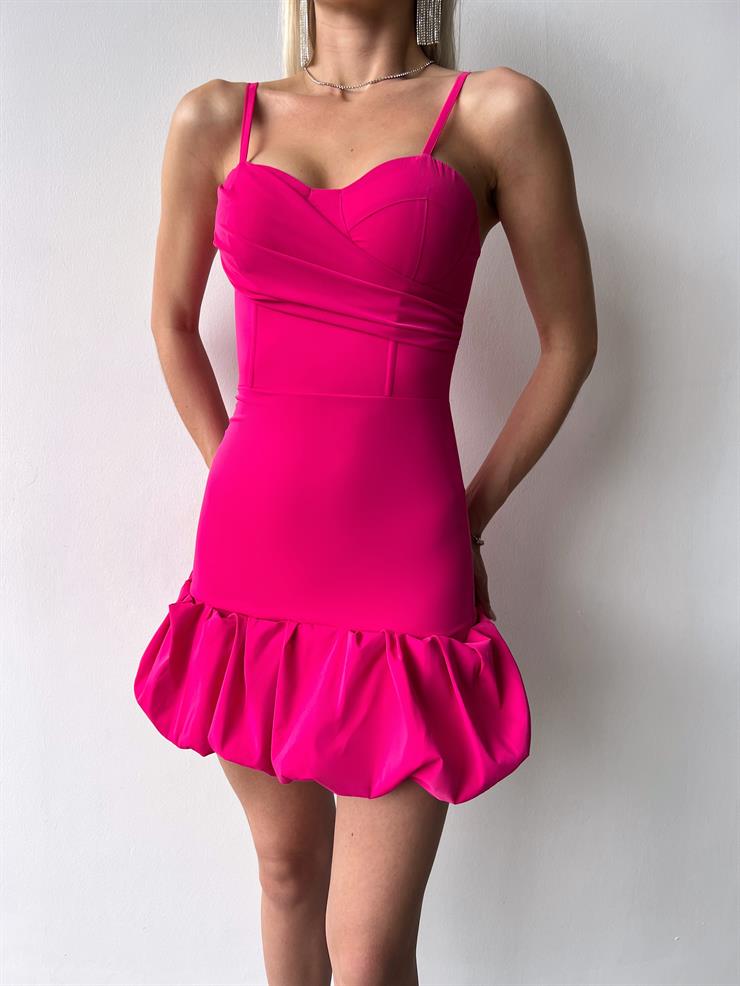 Ayarlanabilir İnce Askılı Göğüs Kısmı Drape Detaylı Doze Kadın Fuşya Mini Elbise 23Y000403