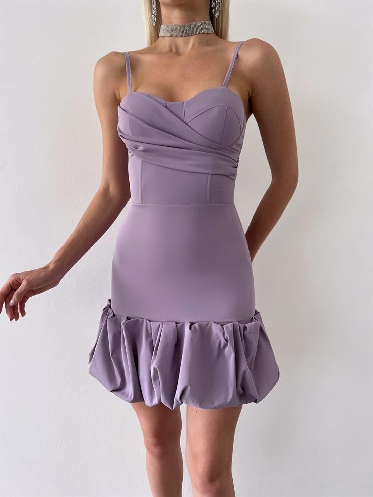 Ayarlanabilir İnce Askılı Göğüs Kısmı Drape Detaylı Doze Kadın Lila Mini Elbise 23Y000403