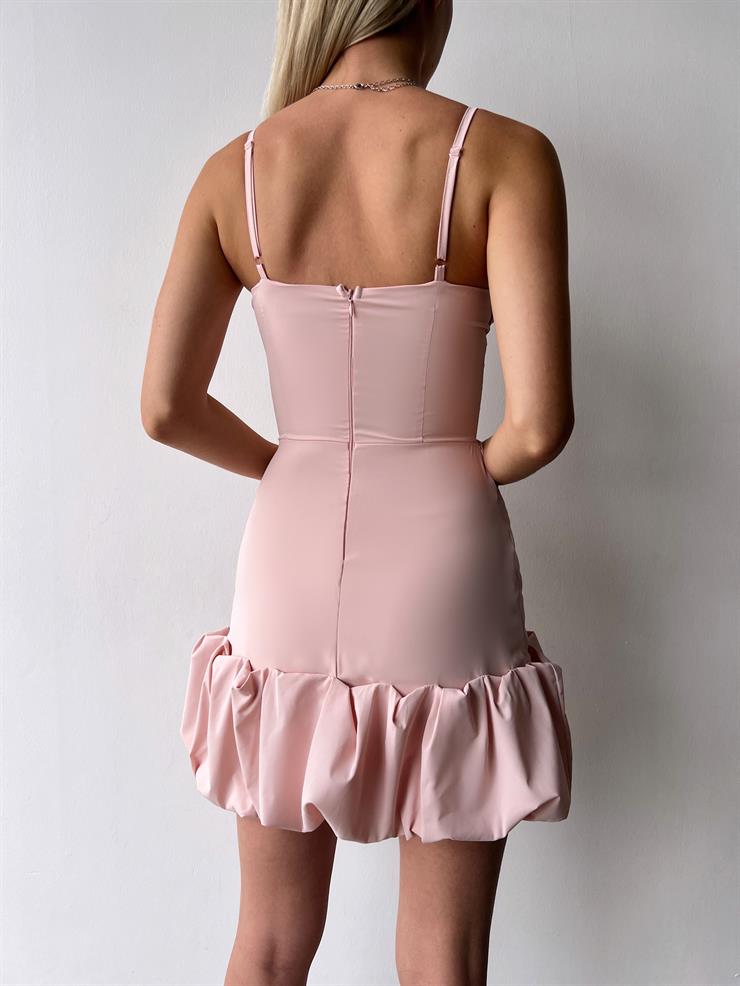 Ayarlanabilir İnce Askılı Göğüs Kısmı Drape Detaylı Doze Kadın Pudra Mini Elbise 23Y000403