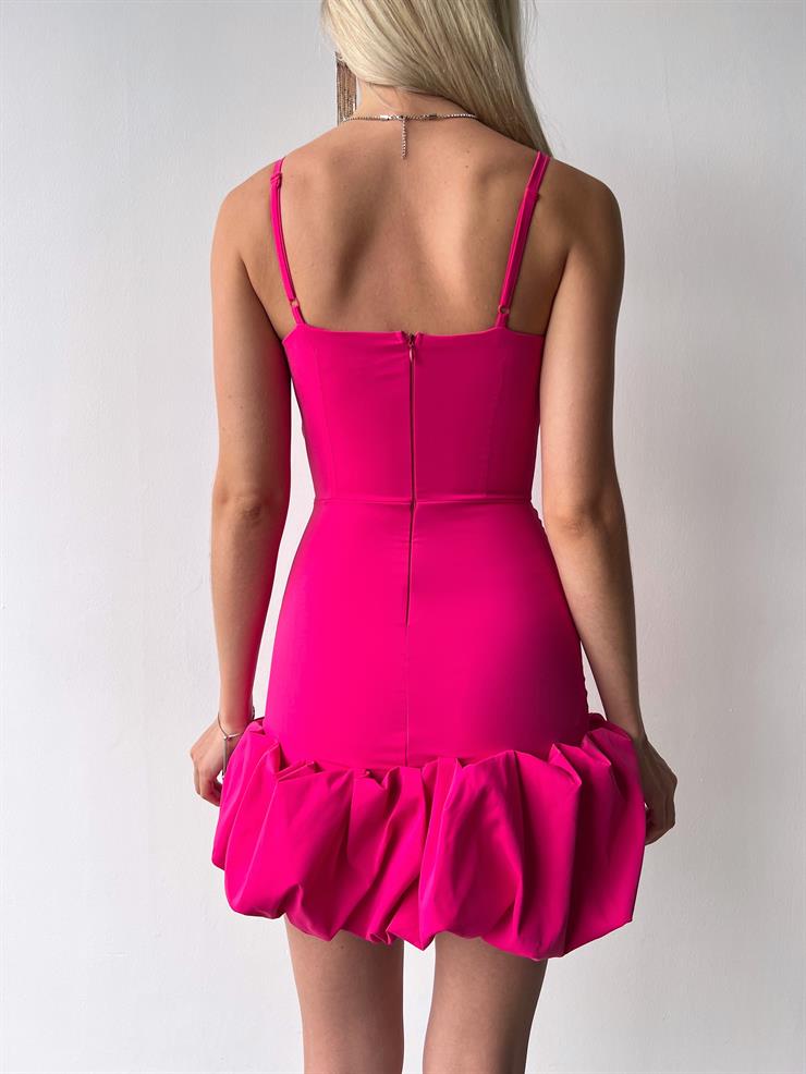 Ayarlanabilir İnce Askılı Göğüs Kısmı Drape Detaylı Doze Kadın Fuşya Mini Elbise 23Y000403