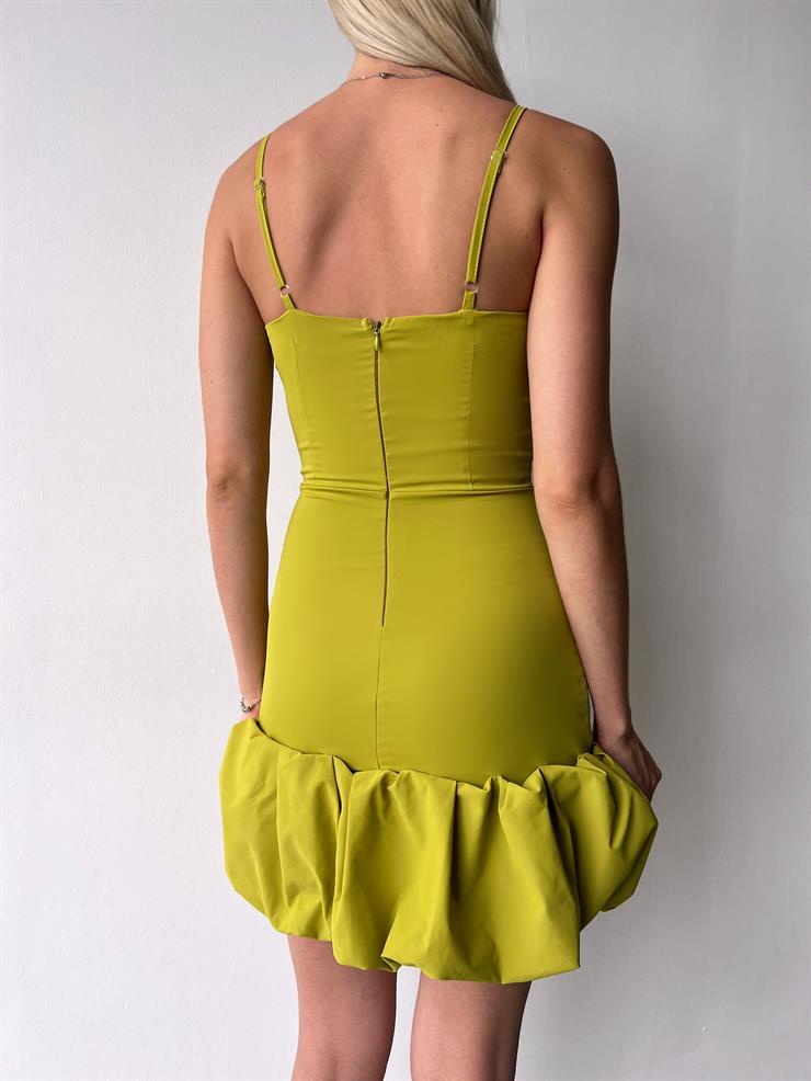 Ayarlanabilir İnce Askılı Göğüs Kısmı Drape Detaylı Doze Kadın Yağ Yeşili Mini Elbise 23Y000403