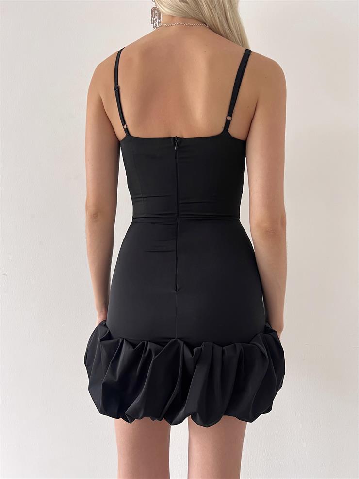 Ayarlanabilir İnce Askılı Göğüs Kısmı Drape Detaylı Doze Kadın Siyah Mini Elbise 23Y000403