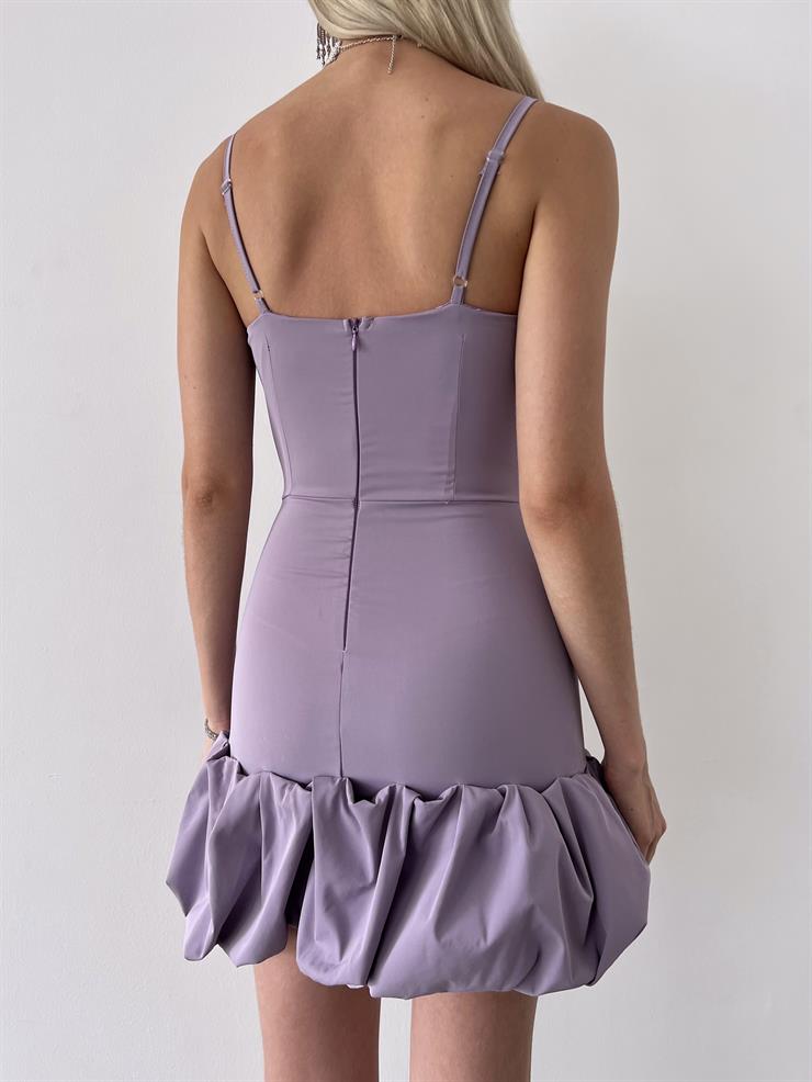 Ayarlanabilir İnce Askılı Göğüs Kısmı Drape Detaylı Doze Kadın Lila Mini Elbise 23Y000403