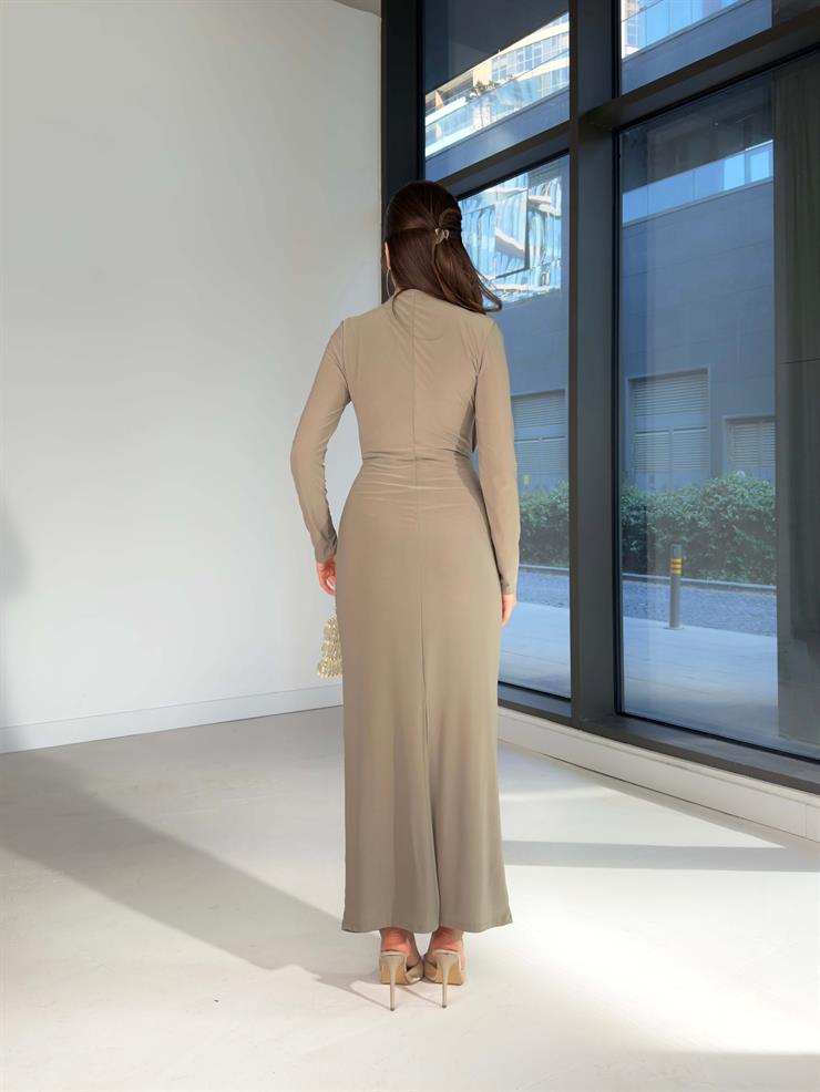 Drapeli Maxi Boy Arızon Haki Kadın elbise 26K018