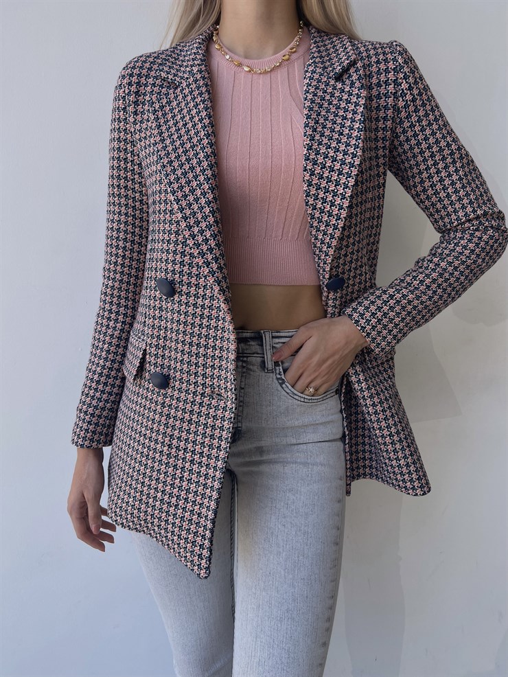 Düğme Kapamalı Mories Mavi Tüvit Desenli Ceket 23K000081