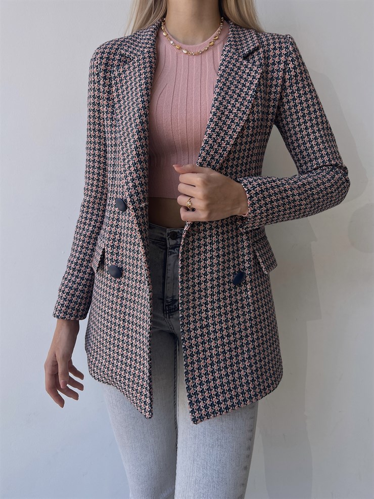 Düğme Kapamalı Mories Mavi Tüvit Desenli Ceket 23K000081