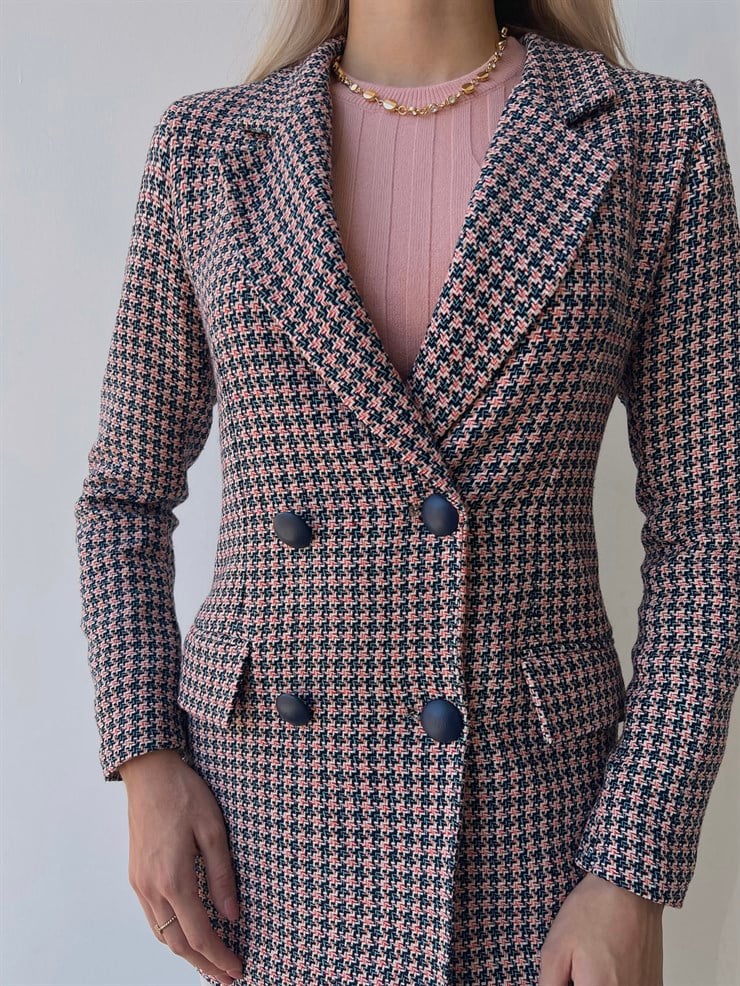 Düğme Kapamalı Mories Mavi Tüvit Desenli Ceket 23K000081