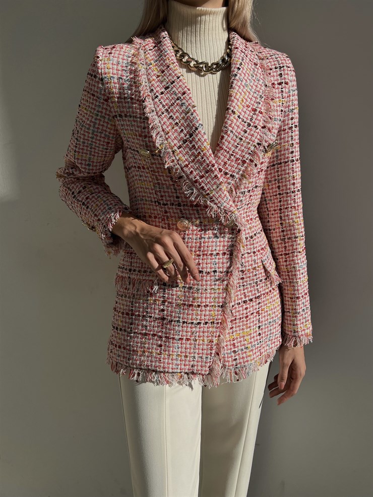 Düğme Kapamalı Naevus Kadın Pembe Püsküllü Tüvit Ceket 23K000084