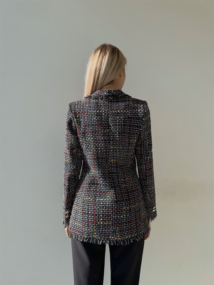 Düğme Kapamalı Naevus Kadın Siyah Püsküllü Tüvit Ceket 23K000084