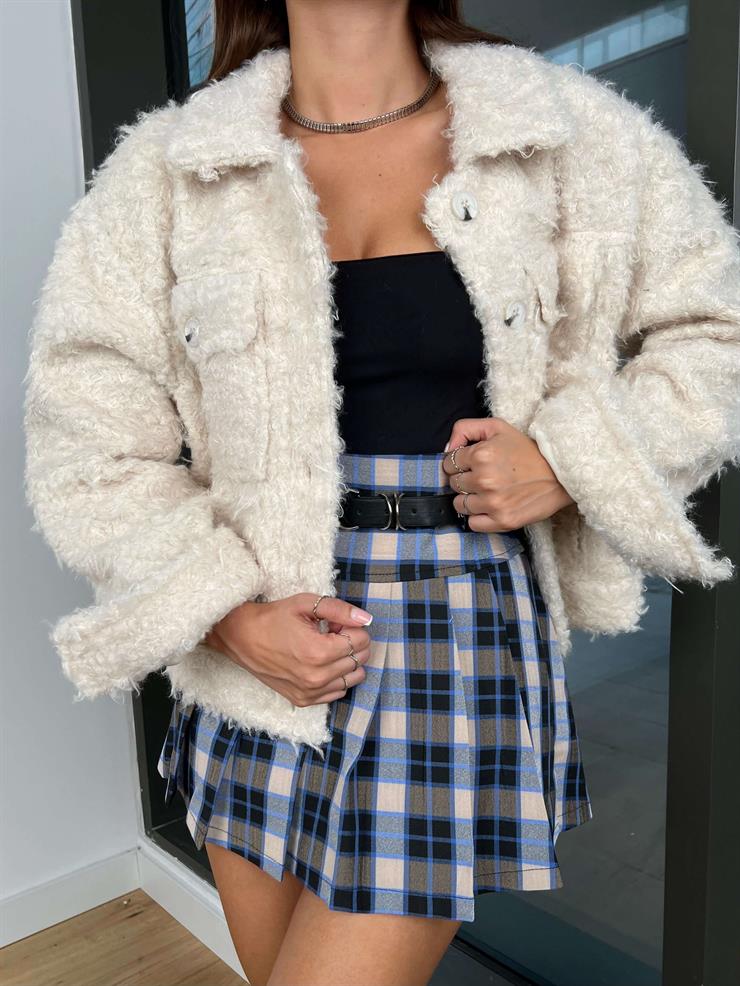 Düğme Kapamalı Peluş Bastian Kadın Ekru Ceket 24k217