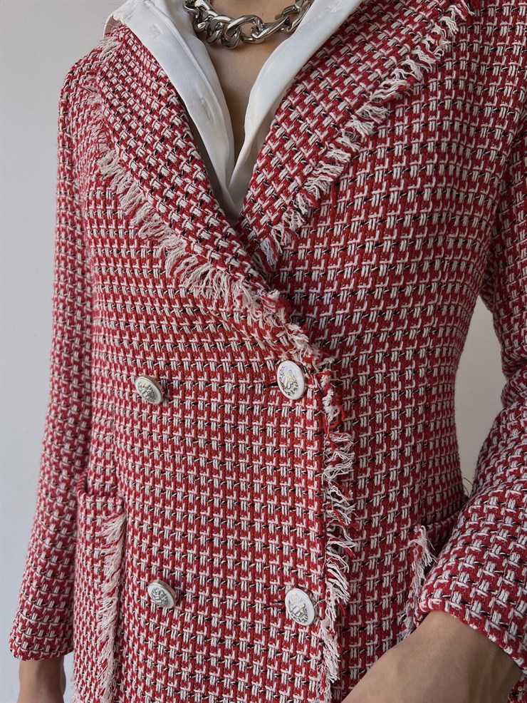 Düğme Kapamalı Yanları Cepli Paulus Kadın Kırmızı Saçaklı Tüvit Ceket 23K000080