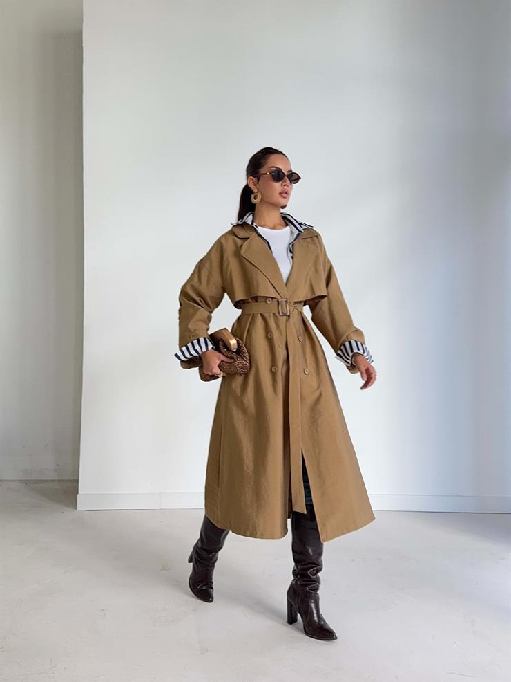 Düğmeli Kemer Detaylı Ember Vizon Kadın Trenç 26K014