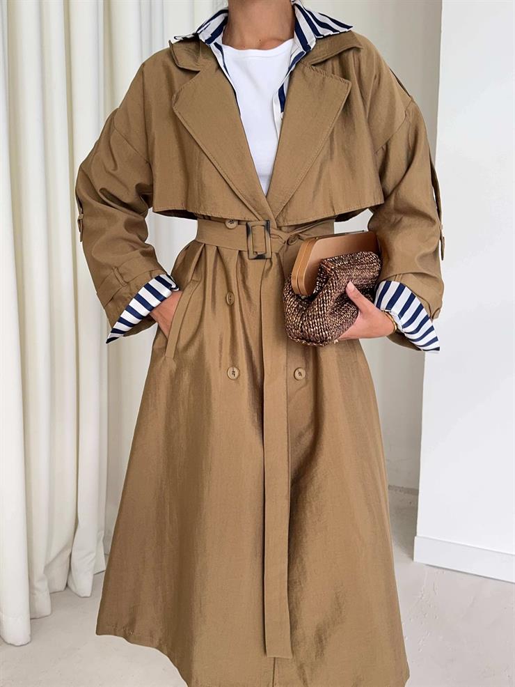 Düğmeli Kemer Detaylı Ember Vizon Kadın Trenç 26K014