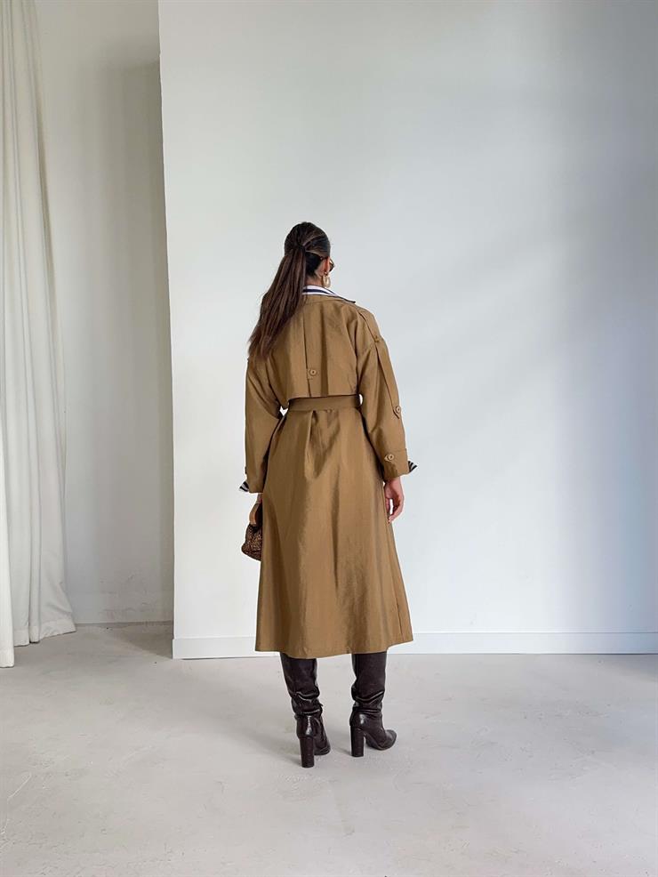 Düğmeli Kemer Detaylı Ember Vizon Kadın Trenç 26K014