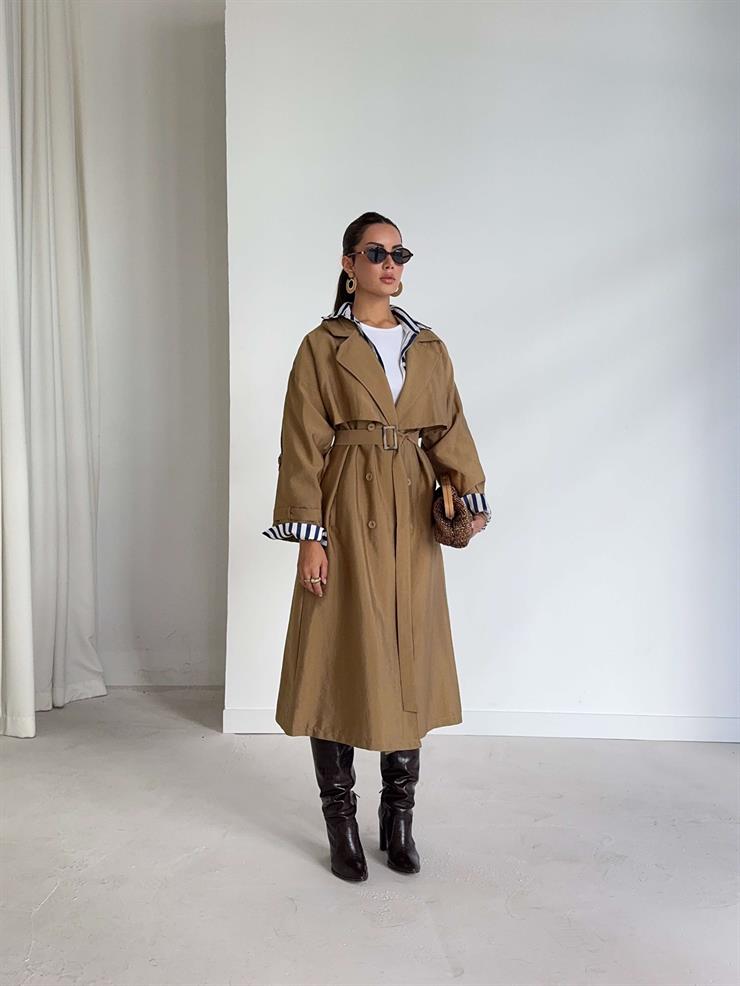 Düğmeli Kemer Detaylı Ember Vizon Kadın Trenç 26K014