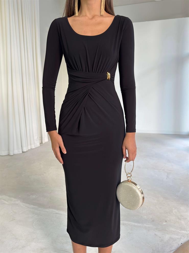 Aksesuarlı Drape Detaylı Duncan Siyah Kadın Elbise 26K226