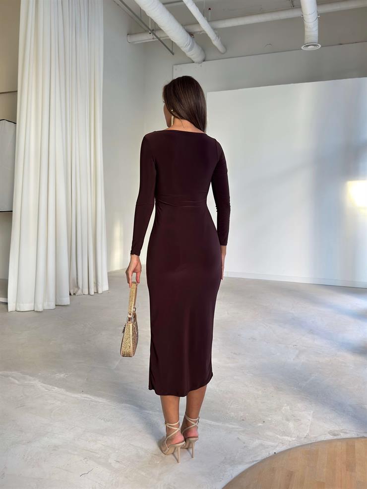 Aksesuarlı Drape Detaylı Duncan Kahve Kadın Elbise 26K226