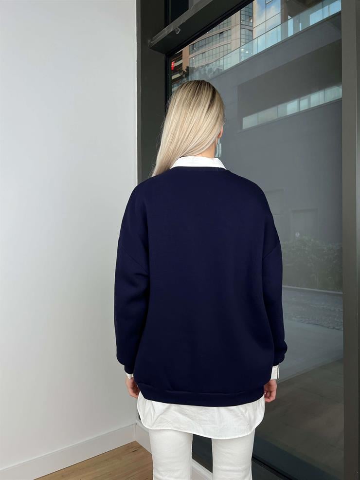 Bisiklet Yaka Los Angelas Yazılı Dust Kadın Lacivert Sweatshirt 24k000193