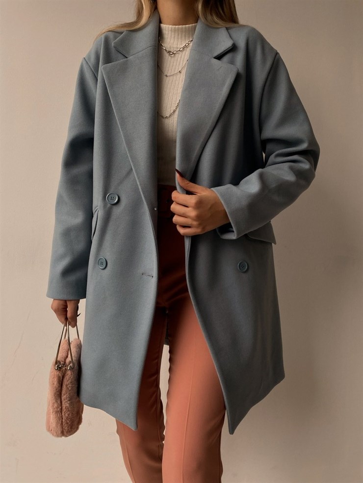 Düşük Omuz Kısa Kaşe Kaban Daniela Kadın Mavi Kaban 22K000309