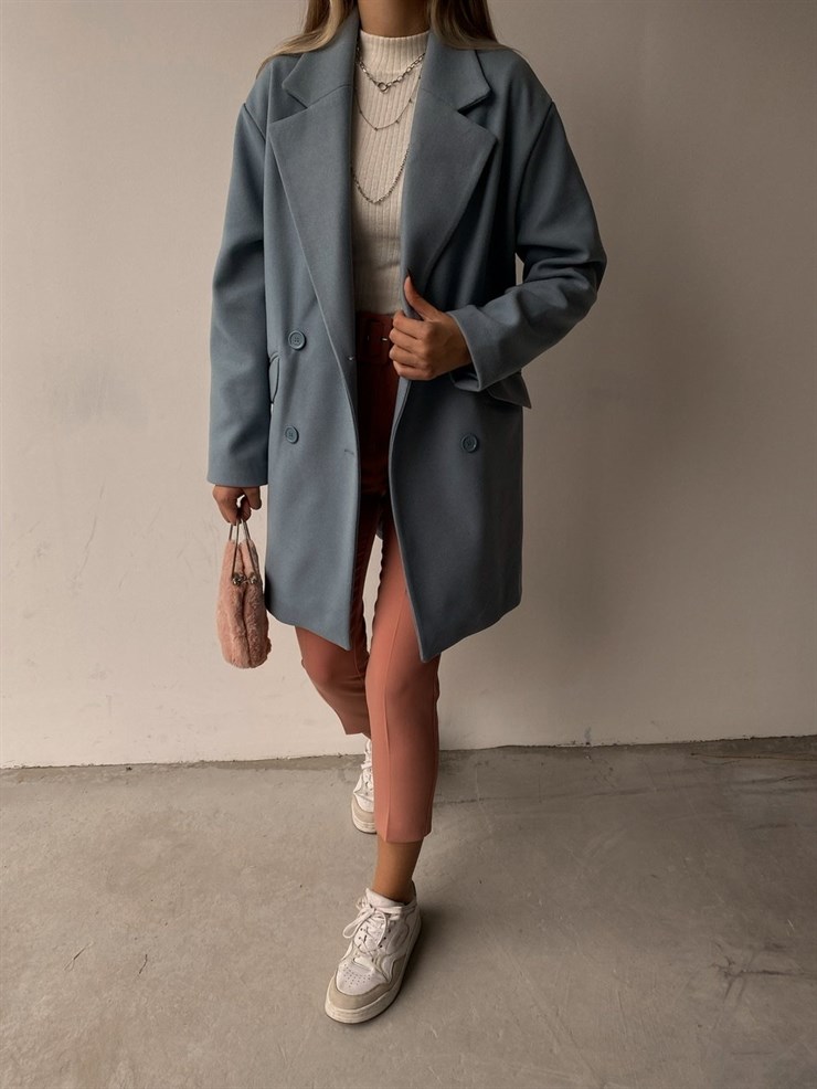 Düşük Omuz Kısa Kaşe Kaban Daniela Kadın Mavi Kaban 22K000309