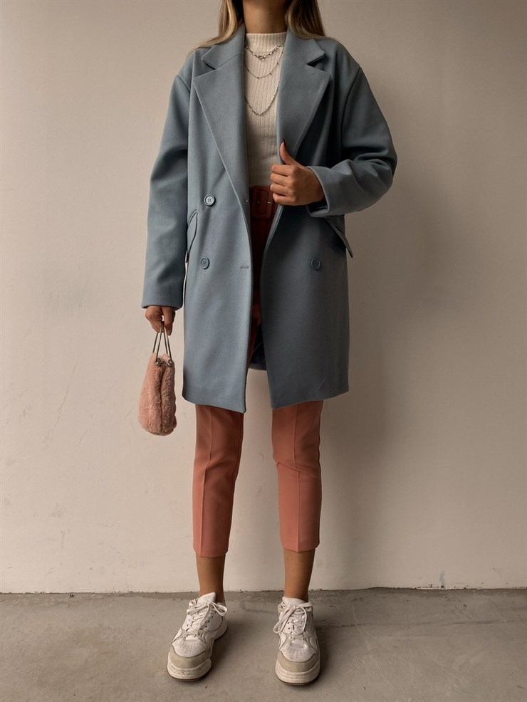 Düşük Omuz Kısa Kaşe Kaban Daniela Kadın Mavi Kaban 22K000309