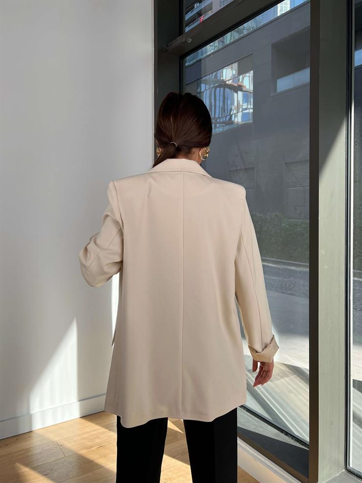 Önü Düğmeli Oversize Düz Salaş Kadın Taş Blazer Ceket 24k000181