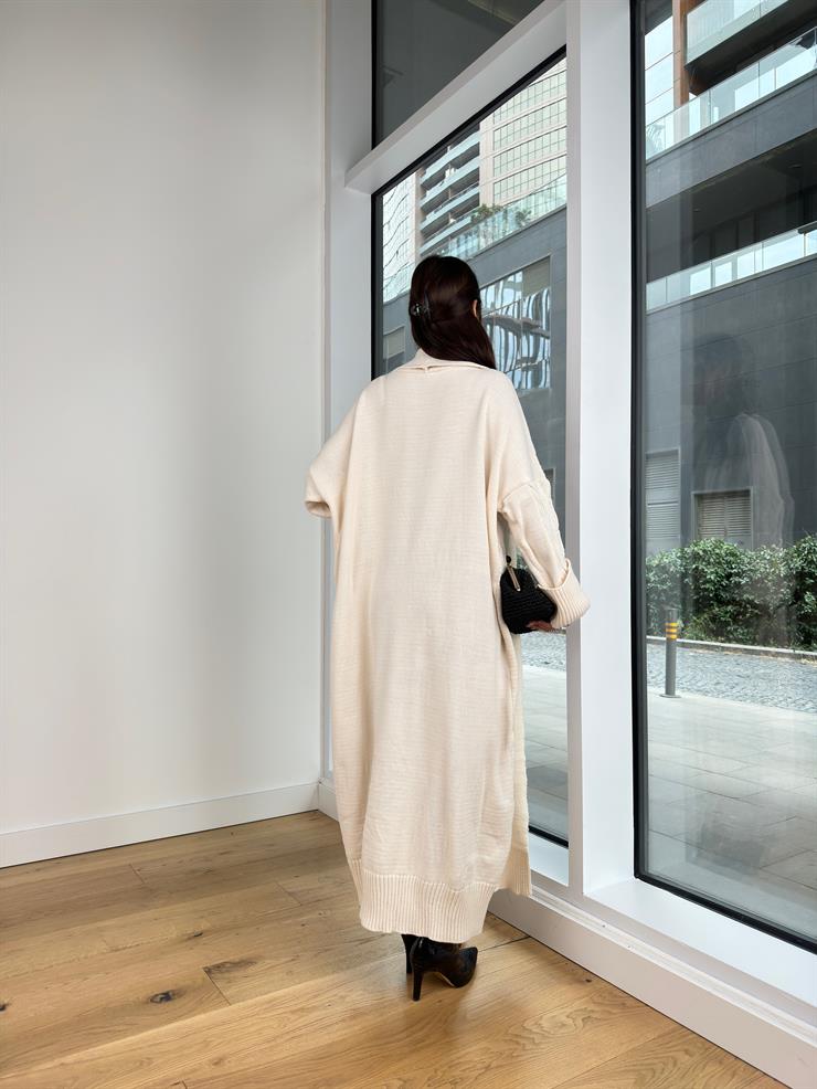 Örgü Detaylı Salaş Edel Taş Kadın Uzun Hırka 25K193