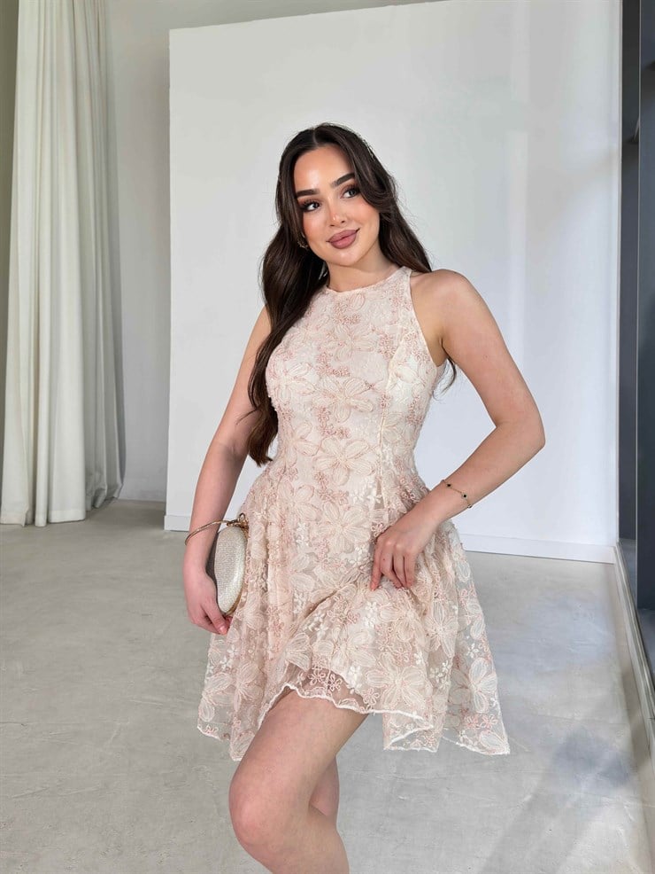 Parıltılı Sıfır Kol Pembe Mini Eden Kadın Elbise 26Y265