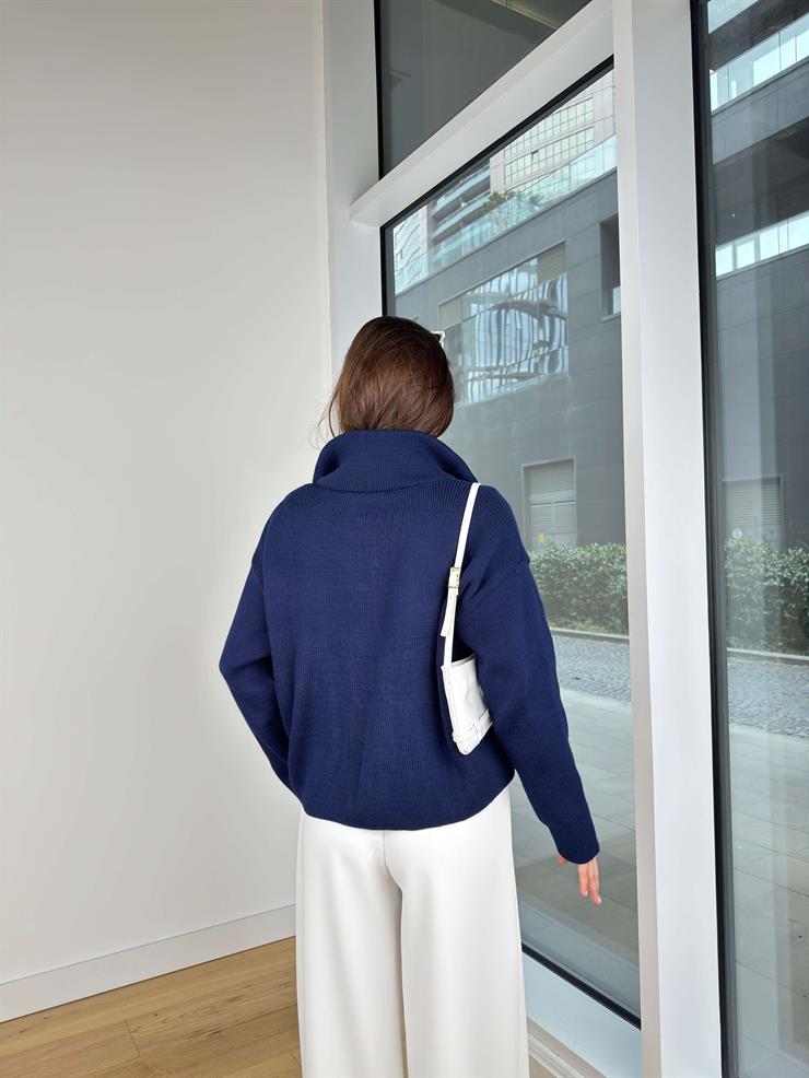 Önü Fermuar Kapamalı Edrian Lacivert Triko Hırka 25K353