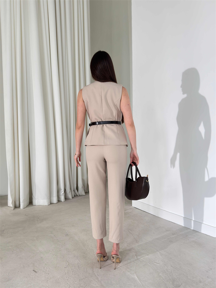 Kemerli Yeleği Cepli Taş Elanor İkili Kadın Takım 26Y182