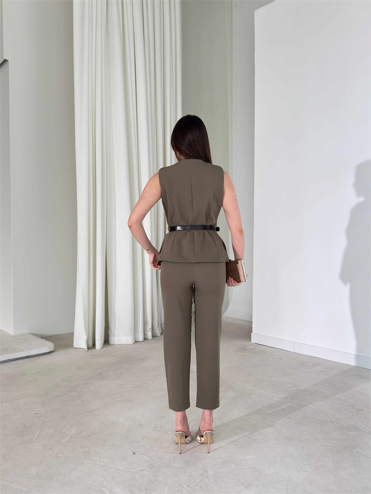 Kemerli Yeleği Cepli Haki Elanor İkili Kadın Takım 26Y182